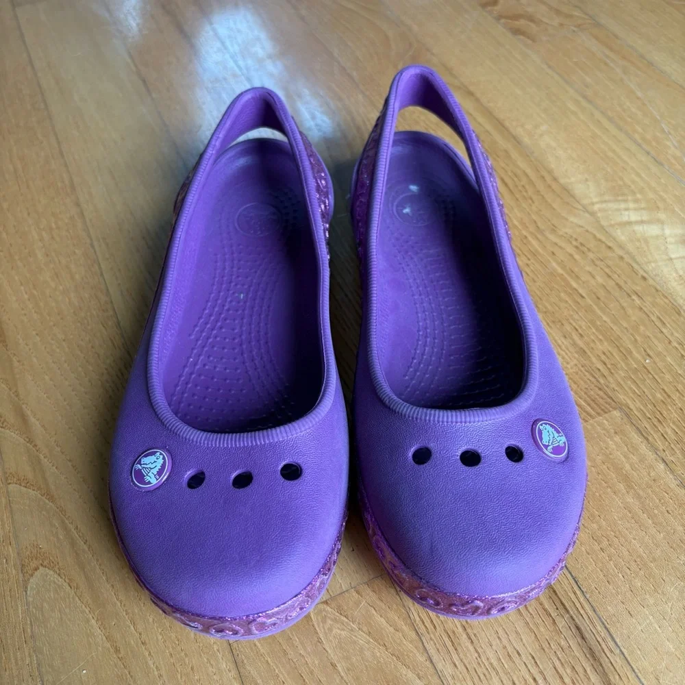 Crocs Genna II Shoes Flats Sparkle Band Slingback Purple Hearts Kids Girls Sz 3